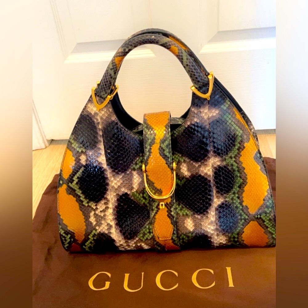 Gucci  extremely rare limited, edition Multicolor Python Stirrup Hobo Like New